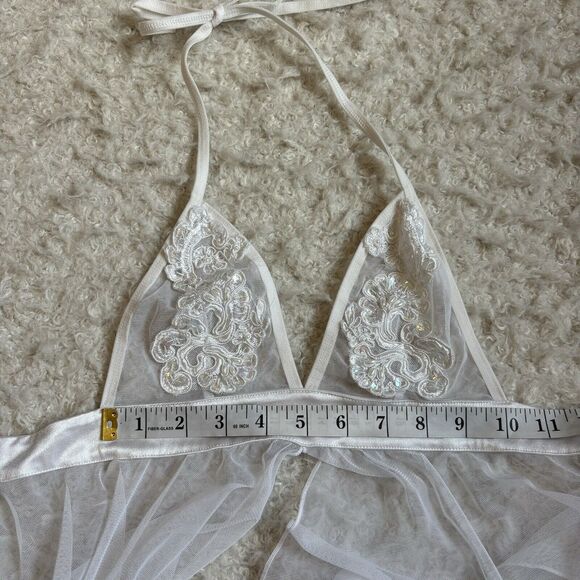 Shirley Of Hollywood Women’s Large White Lingerie Dress Sheer Beaded Adjustable - Picture 9 of 10